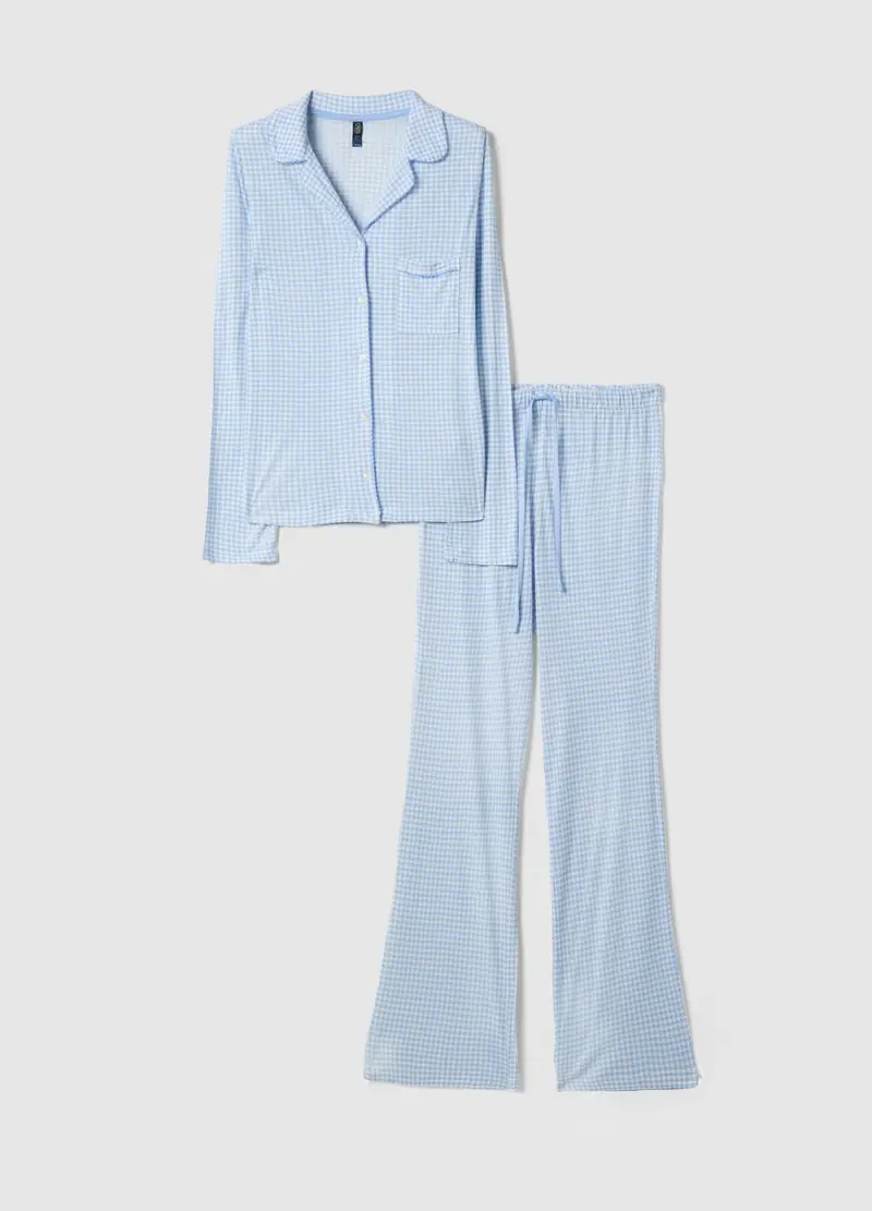 OVS Pigiama In Pura Viscosa A Quadri Multicolor Regular Fit Con Collo A V, Donna, Multicolor