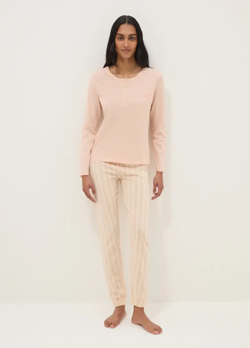 OVS Pigiama In Puro Cotone Rosa Regular Fit Con Scollo Serafino, Donna, Rosa