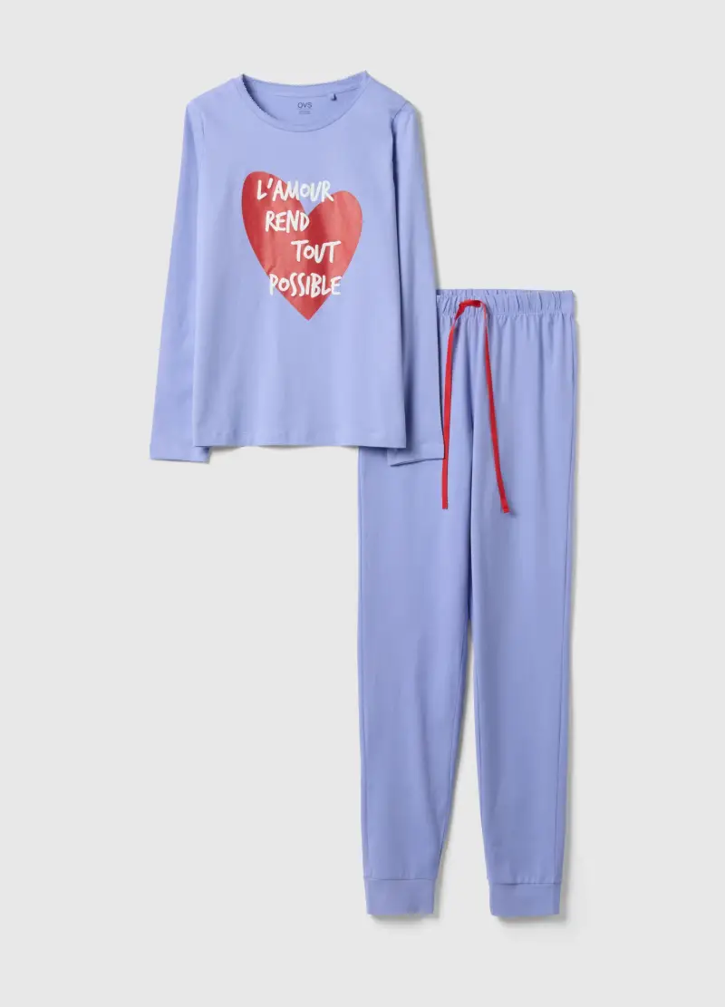 OVS Pigiama In Puro Cotone Viola Regular Fit Con Cuore, Donna, Viola