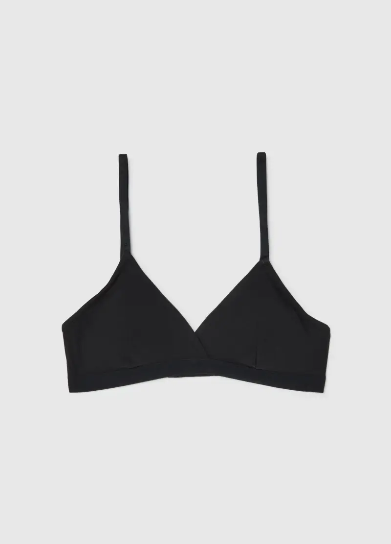 OVS Reggiseno In Cotone Elasticizzato Nero Con Spalline Sottili, Donna, Nero