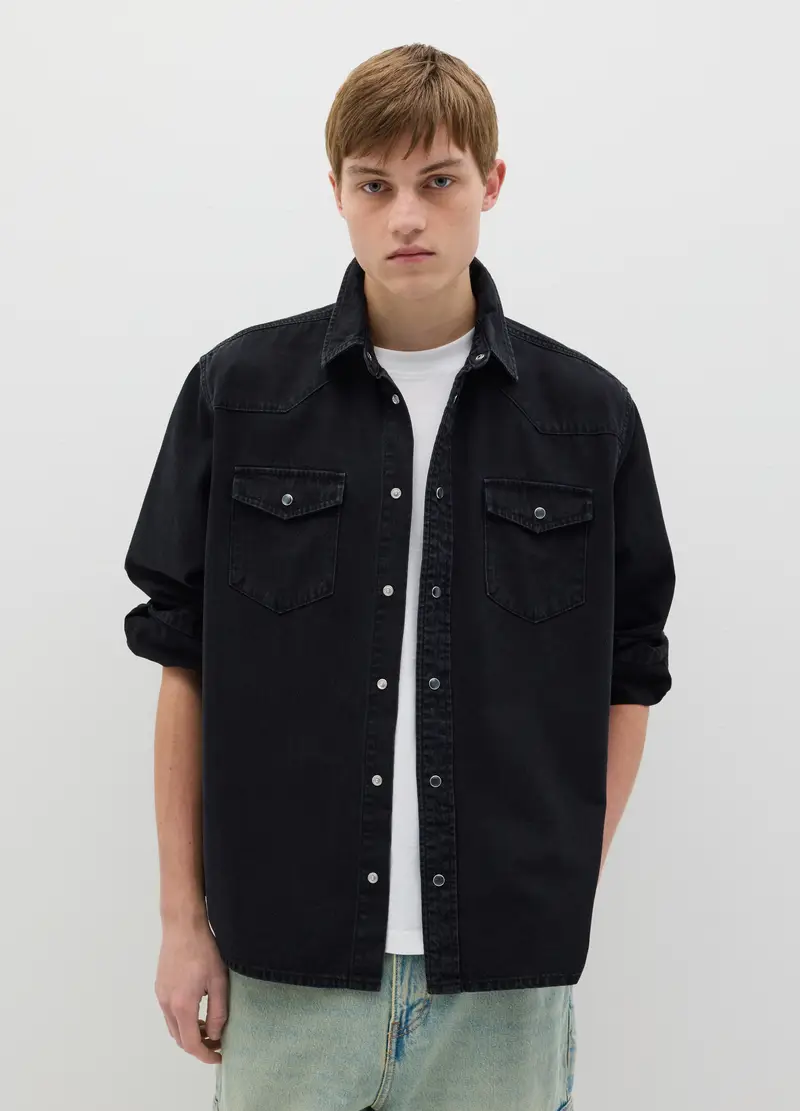 OVS Shacket Western In Denim, Uomo, Nero