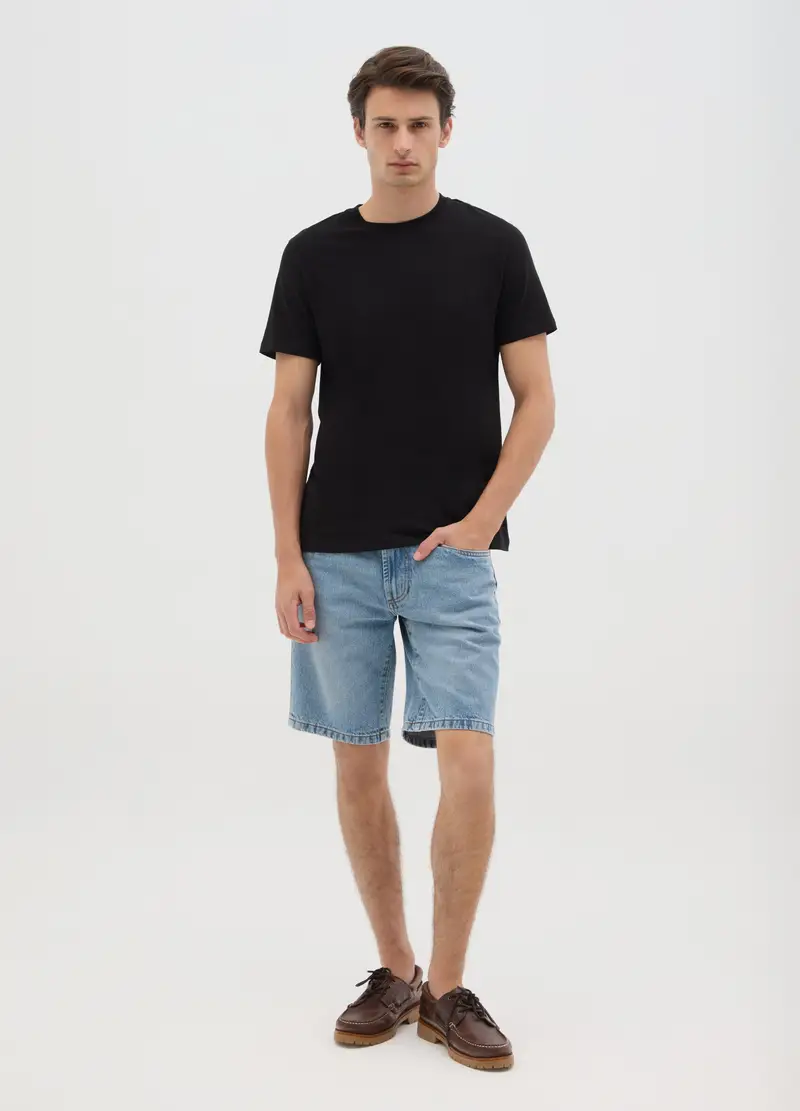 OVS Shorts Da Uomo In Puro Cotone Denim Grigio Slim Fit, Denim
