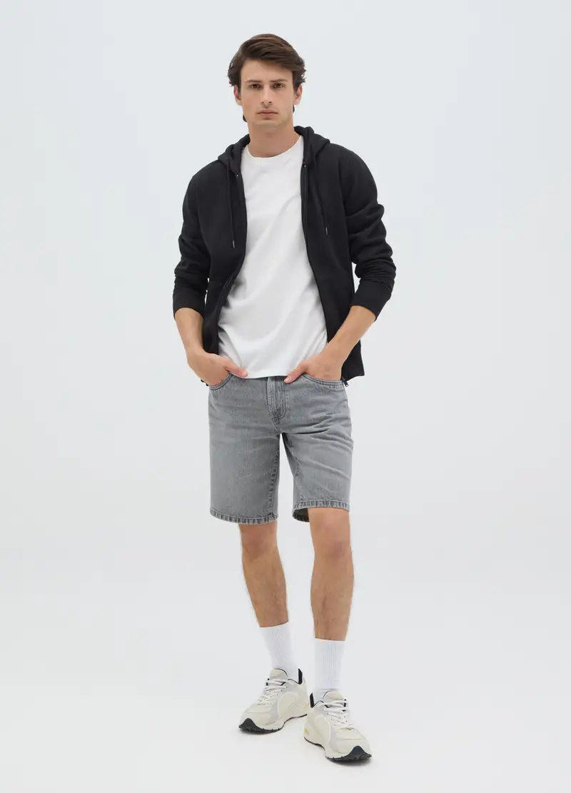 OVS Shorts Da Uomo In Puro Cotone Grigio Slim Fit, Grigio