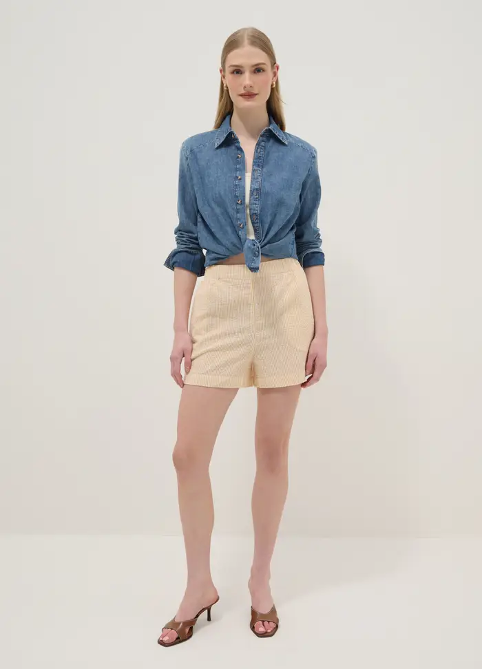 OVS Shorts In Puro Cotone A Righe Gialle E Bianche Regular Fit, Donna, Multicolor