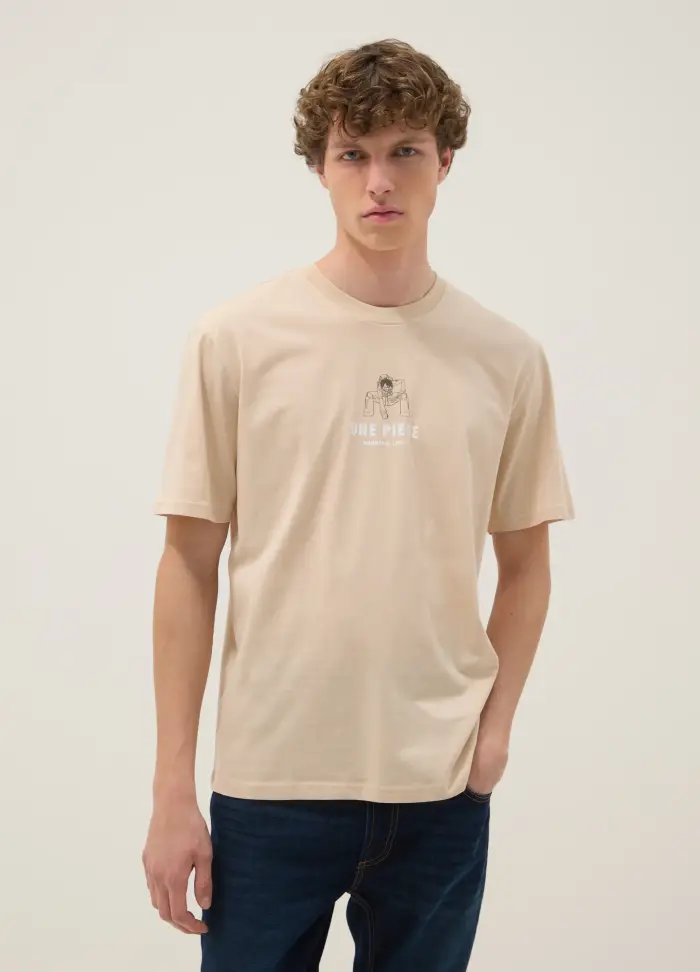 OVS T-shirt Beige Con Stampa One Piece In Puro Cotone Relaxed Fit, Uomo, Beige