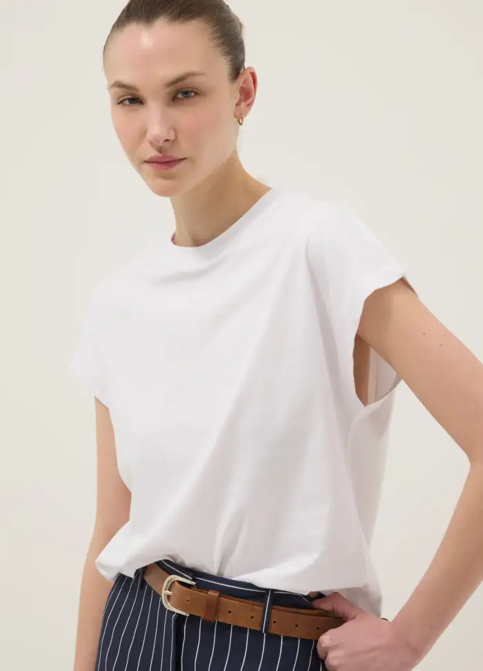 OVS T-shirt Bianca A Maniche Corte In Puro Cotone Fitted, Donna, Bianco