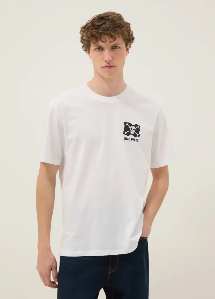 OVS T-shirt Bianca Con Stampa One Piece In Puro Cotone Relaxed Fit, Uomo, Bianco