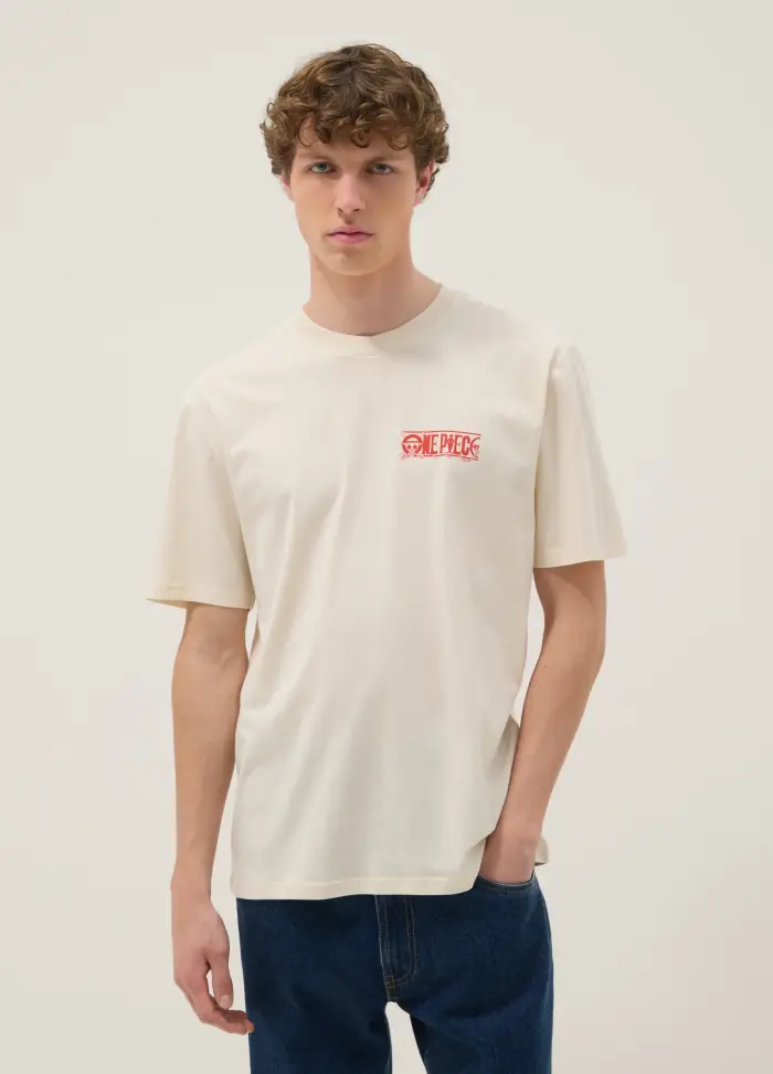 OVS T-shirt Bianca Con Stampa One Piece In Puro Cotone Relaxed Fit, Uomo, Bianco