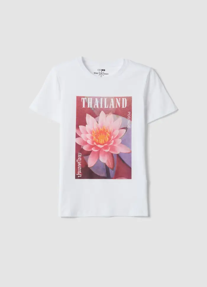 OVS T-shirt Bianca In Puro Cotone Con Stampa Floreale, Donna, Bianco