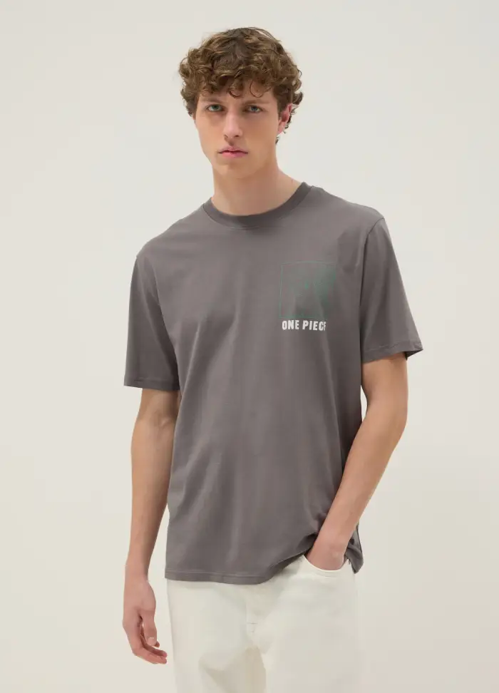 OVS T-shirt Grigia Con Stampa One Piece In Puro Cotone Relaxed Fit, Uomo, Grigio