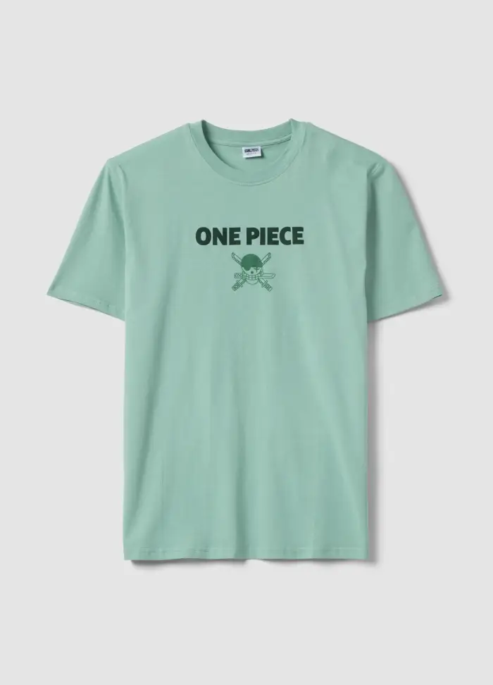 OVS T-shirt Verde Con Scritta One Piece In Puro Cotone Relaxed Fit, Uomo, Verde