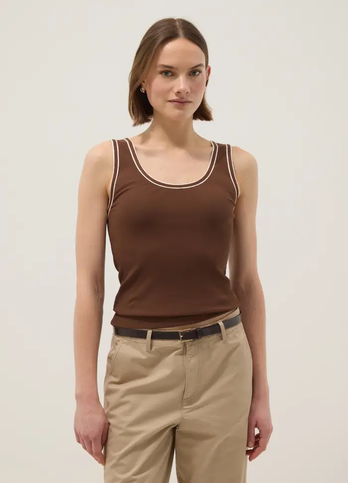OVS Tank Top In Cotone Elasticizzato Marrone Regular Fit Con Bordo, Donna, Marrone