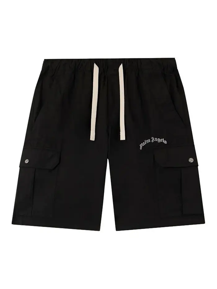 Palm Angels Curved Logo Loose Cargo Shorts Nero