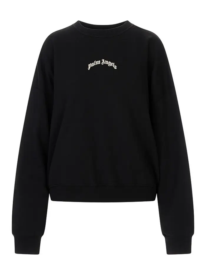 Palm Angels Girocollo ampio con logo curvo Nero