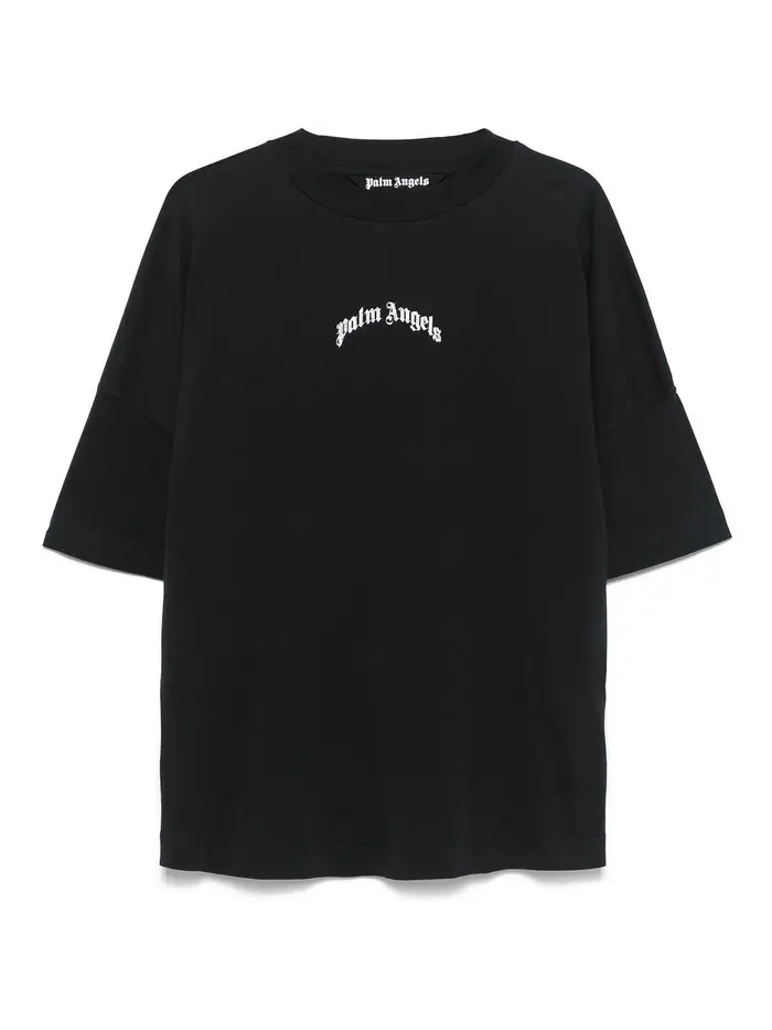 Palm Angels T-shirt con logo curvo Nero