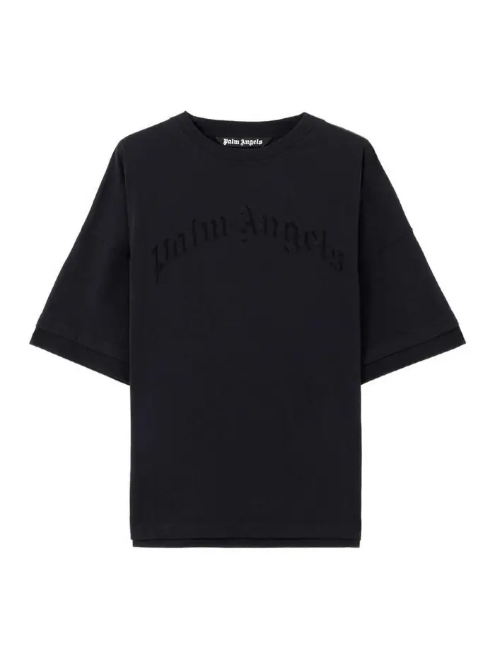 Palm Angels T-shirt in cotone nero con logo nero