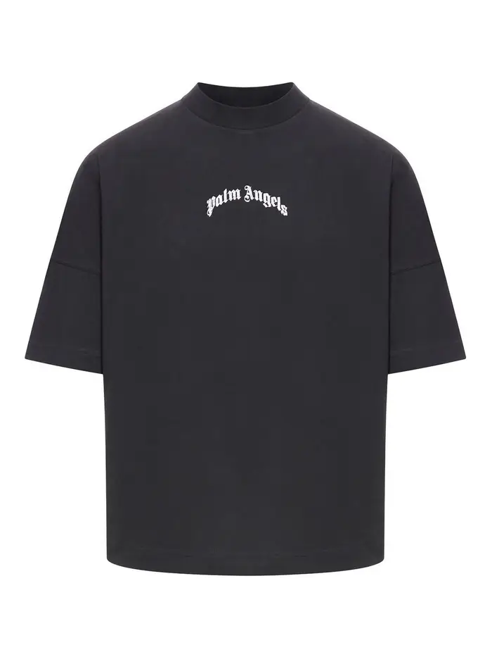 Palm Angels T-shirt oversize con logo curvo Nero