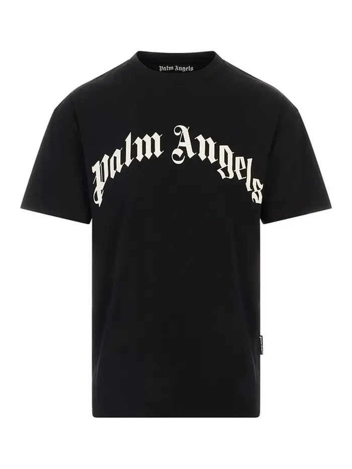 Palm Angels T-shirt regolare con logo curvo Nero