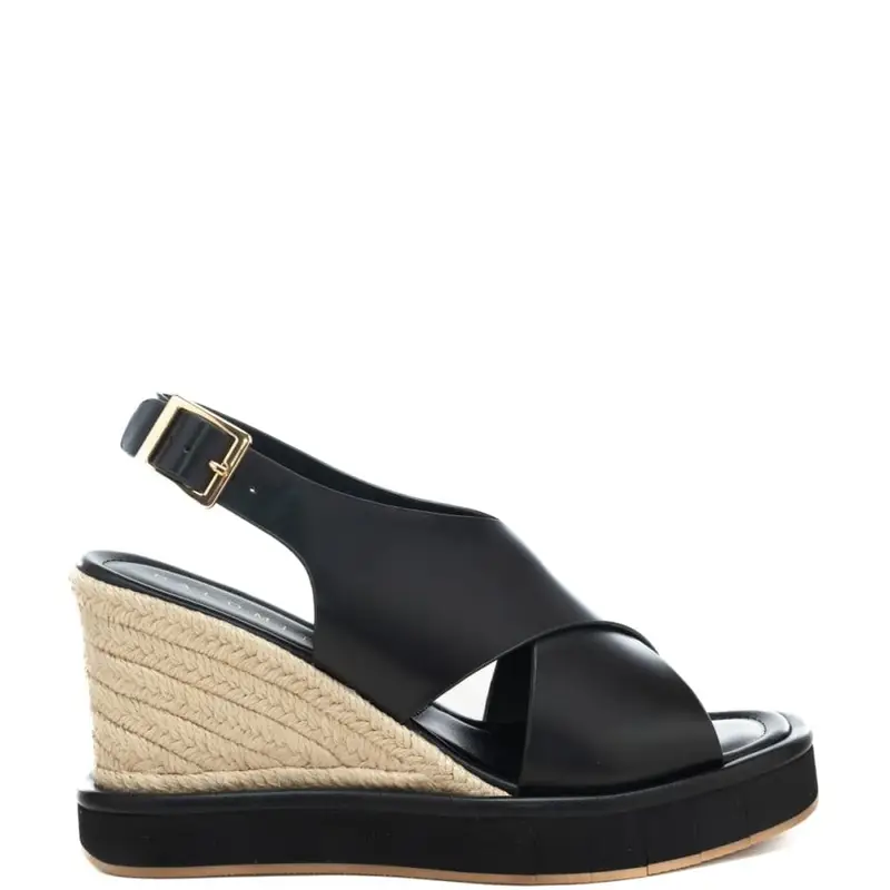 Palomitas scarpe alte da donna ekaterini con zeppa in tessuto intrecciato a contrasto nere