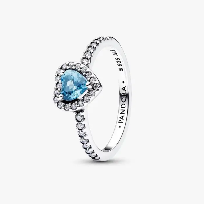 PANDORA Anello Cuore in Rilievo Azzurro