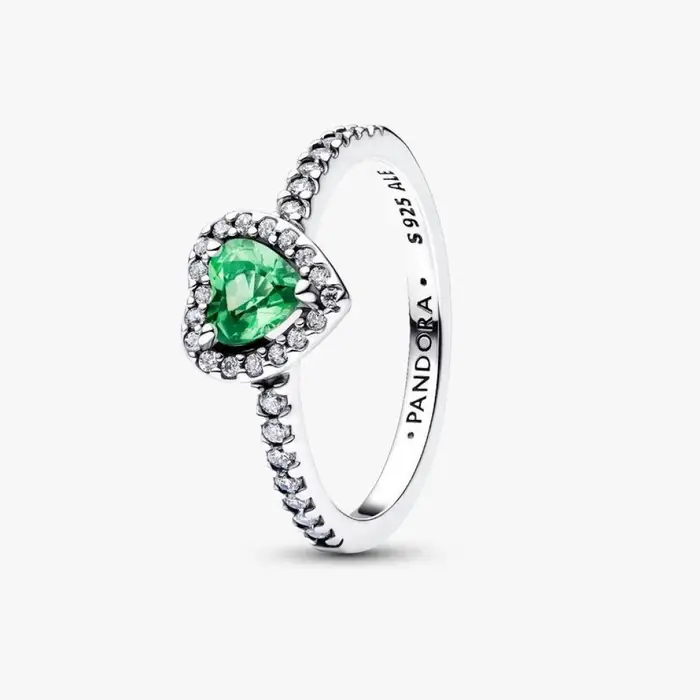 PANDORA Anello Cuore in Rilievo Verde Chiaro