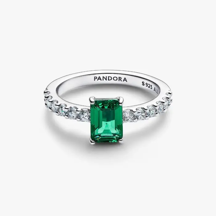 PANDORA Anello Taglio Baguette Verde