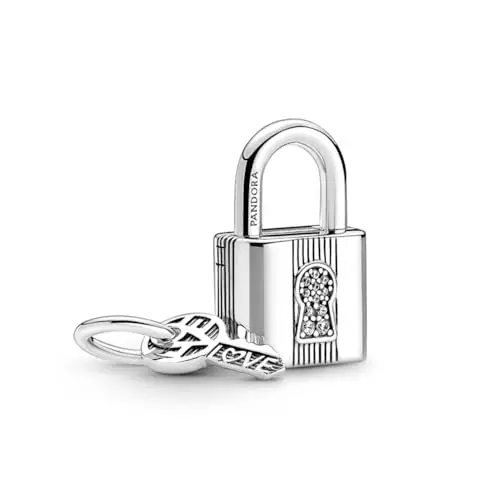 PANDORA Pendente con lucchetto e chiave Moments in argento Sterling con zirconia cubica trasparente