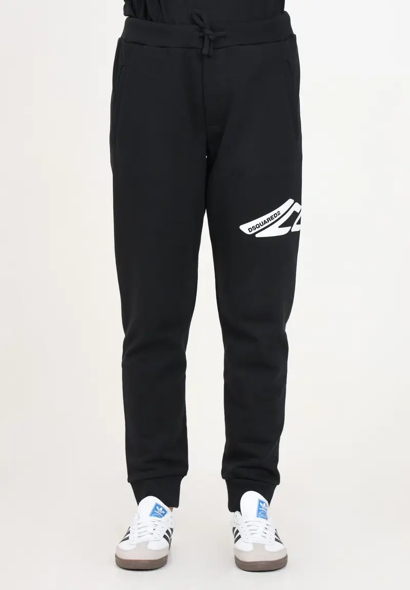Dsquared2 Pantalone sportivo nero per donna e bambina con stampa Icon