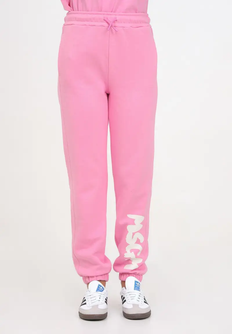 MSGM Pantalone sportivo rosa per donna e bambina rifinito da stampa logo