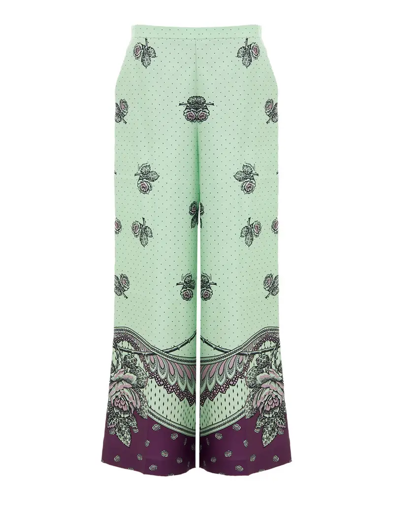 Gucci Pantaloni Palazzo in Seta con Stampa