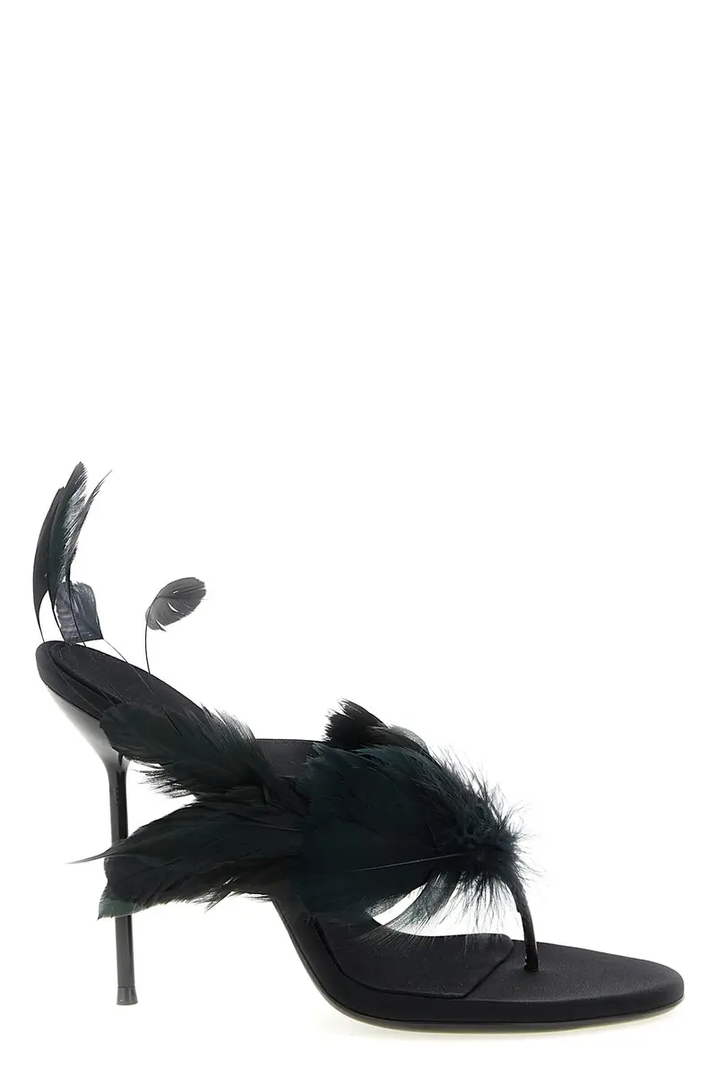 PARIS TEXAS Mule 'Lidia Feather Thong' Nero