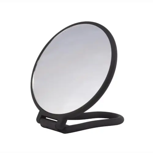 PARSA BEAUTY Specchio cosmetico con finitura soft-touch, nero, rotondo, a due lati, ingrandimento normale e 3x per