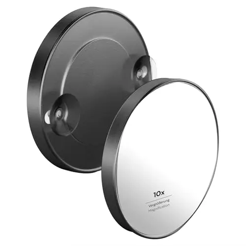 PARSA BEAUTY Specchio da doccia con ventosa, con ingrandimento 10x, nero opaco