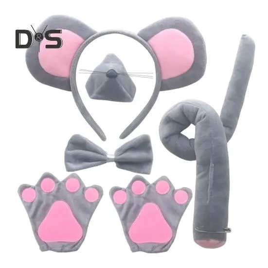Party&Festival Supplies Set di costumi da topo, fascia per orecchie da topo, coda, naso, papillon, guanti, set di accessori per costumi da