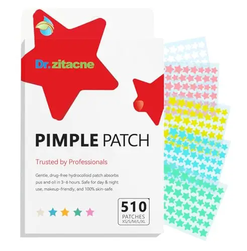 Dr. Zitacne Patch Brufoli, Pimple Patch, 510pezzi 5Colori e 5Misure(8, 10, 12, 14, 16mm)Cerotti Brufoli Viso, Patch Brufoli Stelline