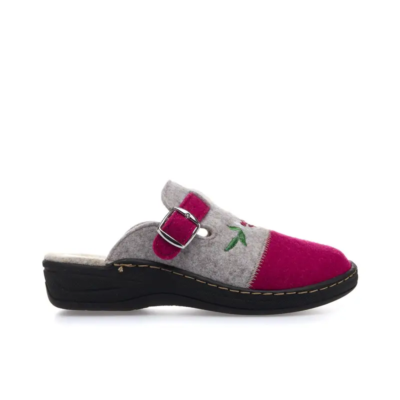 PATRIZIA Ciabatte grigie e fucsia da casa con fibbia e zeppina