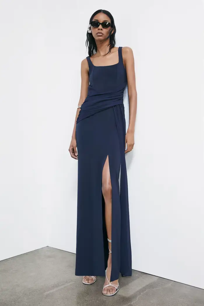 PATRIZIA PEPE Abito lungo drappeggiato in crêpe stretch Blu