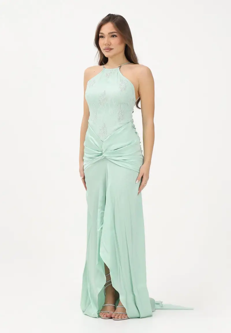 PATRIZIA PEPE Abito lungo verde menta da donna con inserto gioiello