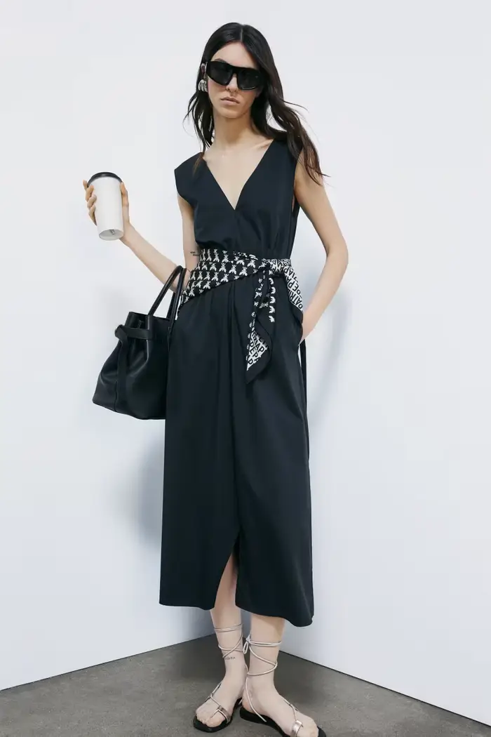 PATRIZIA PEPE Abito midi in popeline di cotone stretch Nero
