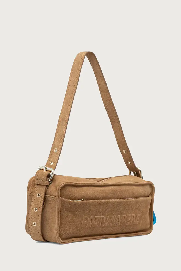 borsa baguette da donna in camoscio Beige