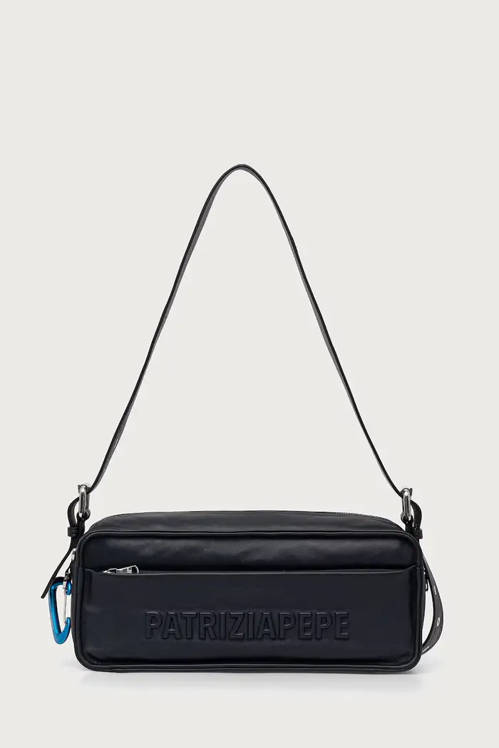 borsa baguette da donna in pelle Blu navy