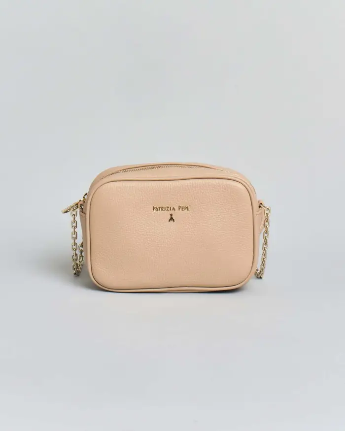 Patrizia Pepe Camera bag color cipria in pelle martellata con tracolla