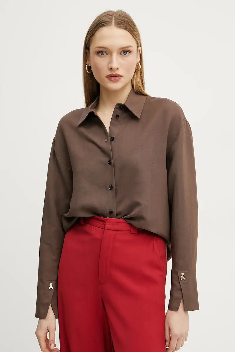 PATRIZIA PEPE camicia in lino misto donna colore marrone 2C1602 A052