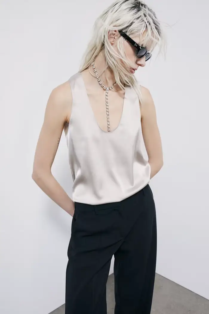 PATRIZIA PEPE Canotta fluida in raso Grigio