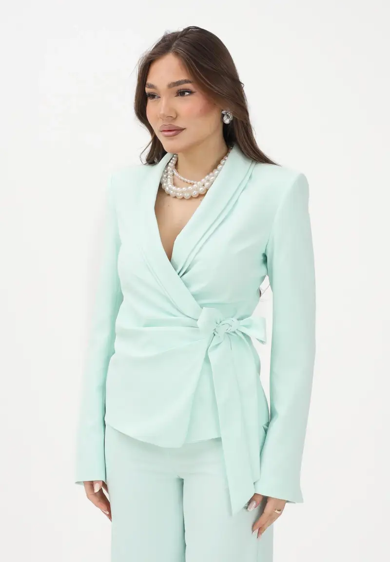 PATRIZIA PEPE Giacca verde menta da donna con chiusura wrap e cintura