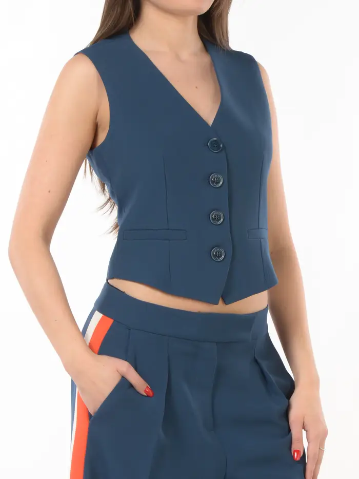 gilet da donna Patrizia Pepe in twill con bottoni Blu