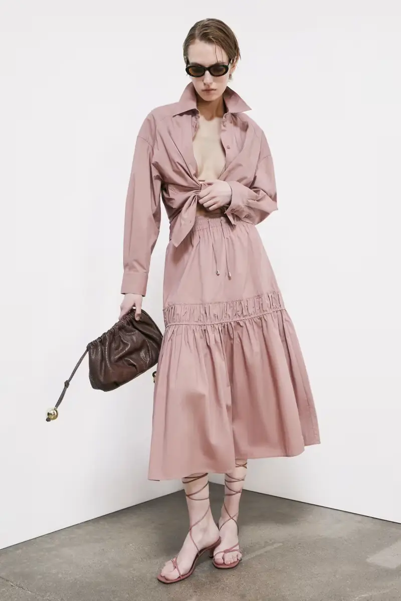 PATRIZIA PEPE Gonna midi in popeline con drappeggi Rosa