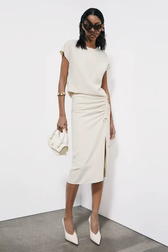 PATRIZIA PEPE Gonna midi in twill con arriccio Bianco
