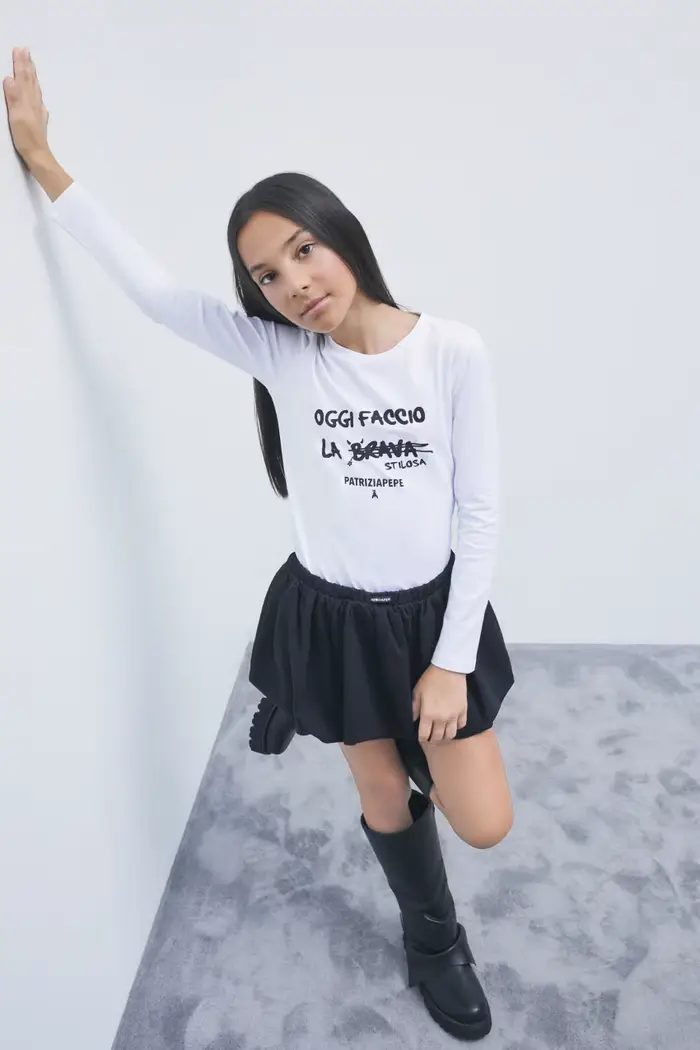 PATRIZIA PEPE Maglia in cotone con slogan Bianco
