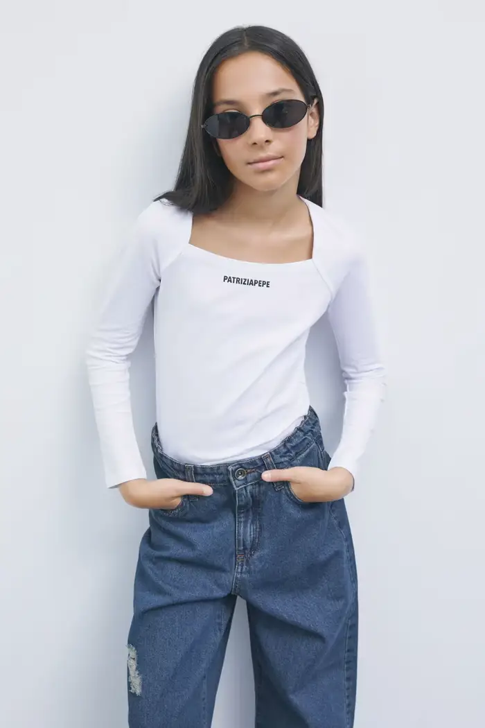 PATRIZIA PEPE Maglia slim con scollo quadrato Bianco